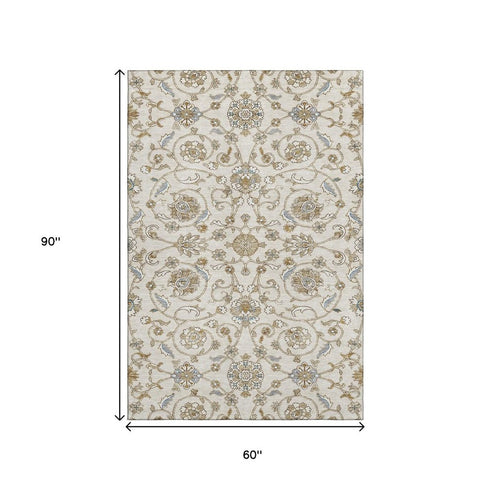 5' X 8' Ivory Copper And Gray Moroccan Washable Area Rug With UV Protection