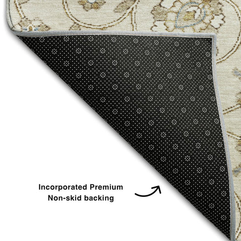 5' X 8' Ivory Copper And Gray Moroccan Washable Area Rug With UV Protection