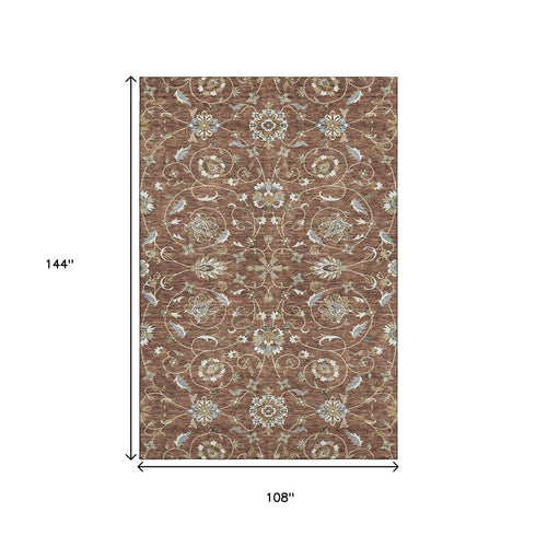 9' X 12' Rust Gray And Ivory Moroccan Washable Area Rug With UV Protection