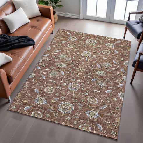 9' X 12' Rust Gray And Ivory Moroccan Washable Area Rug With UV Protection