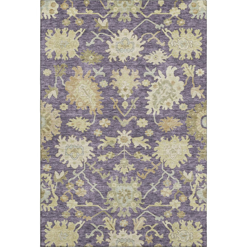 5' X 8' Eggplant Beige And Sage Floral Medallion Washable Area Rug With UV Protection