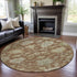 8' Rust Ivory And Beige Floral Medallion Washable Round Rug With UV Protection