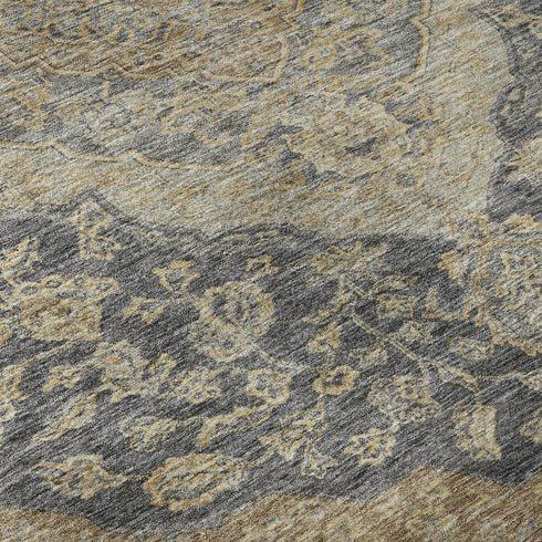 5' X 8' Charcoal Copper And Gray Floral Medallion Washable Area Rug With UV Protection