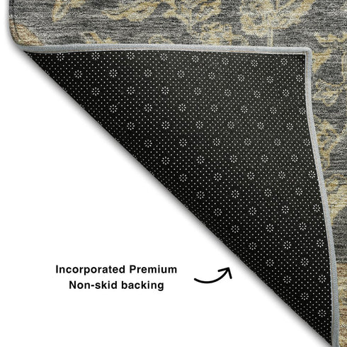 8' X 10' Charcoal Copper And Gray Floral Medallion Washable Area Rug With UV Protection
