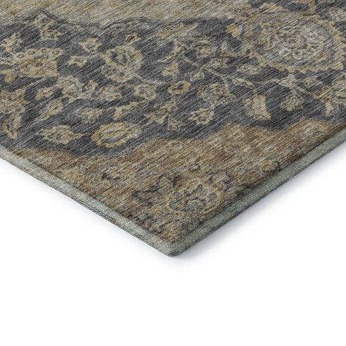 8' X 10' Charcoal Copper And Gray Floral Medallion Washable Area Rug With UV Protection