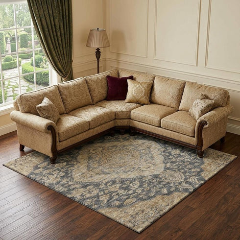 8' X 10' Charcoal Copper And Gray Floral Medallion Washable Area Rug With UV Protection