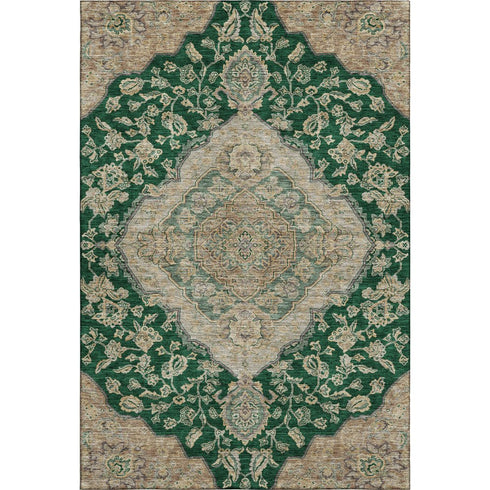 8' X 10' Emerald Beige And Taupe Floral Medallion Washable Area Rug With UV Protection
