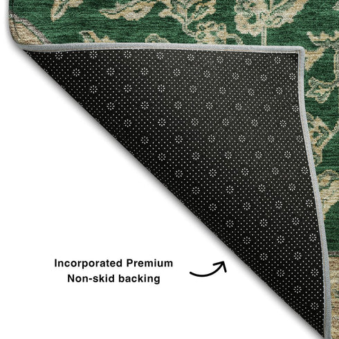 8' X 10' Emerald Beige And Taupe Floral Medallion Washable Area Rug With UV Protection