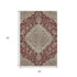 5' X 8' Burgundy Beige And Gray Floral Medallion Washable Area Rug With UV Protection