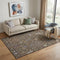 5' X 8' Brown Blue And Purple Floral Washable Area Rug With UV Protection
