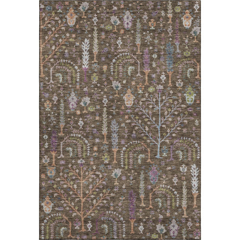 8' X 10' Brown Blue And Purple Floral Washable Area Rug With UV Protection
