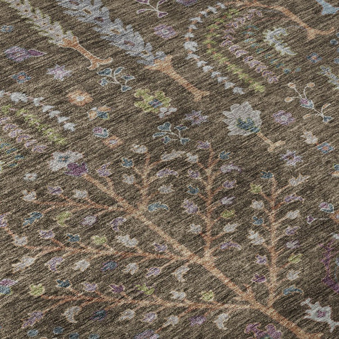8' X 10' Brown Blue And Purple Floral Washable Area Rug With UV Protection