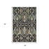 5' X 8' Black Olive Green And Gray Floral Washable Area Rug With UV Protection