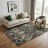 5' X 8' Black Olive Green And Gray Floral Washable Area Rug With UV Protection
