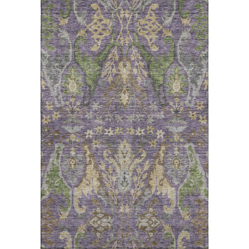 5' X 8' Purple Gray And Olive Green Floral Washable Area Rug With UV Protection