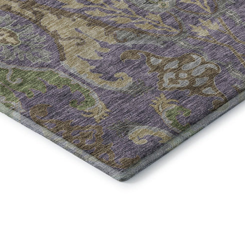 5' X 8' Purple Gray And Olive Green Floral Washable Area Rug With UV Protection