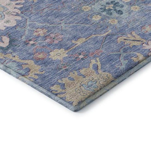 5' X 8' Blue Blush And Gold Floral Washable Area Rug With UV Protection