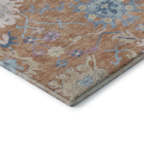 8' X 10' Orange Teal And Pink Floral Washable Area Rug With UV Protection