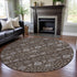 8' Chocolate Beige And Gray Floral Washable Round Rug With UV Protection