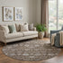 8' Chocolate Beige And Gray Floral Washable Round Rug With UV Protection
