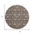 8' Chocolate Beige And Gray Floral Washable Round Rug With UV Protection