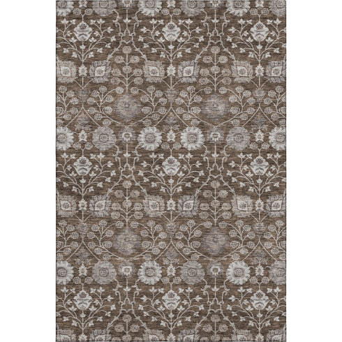 8' X 10' Chocolate Beige And Gray Floral Washable Area Rug With UV Protection