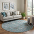 8' Teal Gray And Silver Floral Washable Round Rug With UV Protection