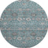 8' Teal Gray And Silver Floral Washable Round Rug With UV Protection