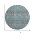 8' Teal Gray And Silver Floral Washable Round Rug With UV Protection