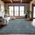 9' X 12' Teal Gray And Silver Floral Washable Area Rug With UV Protection