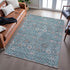 9' X 12' Teal Gray And Silver Floral Washable Area Rug With UV Protection