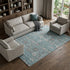 9' X 12' Teal Gray And Silver Floral Washable Area Rug With UV Protection
