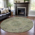 8' Artichoke Green Gold And Beige Floral Washable Round Rug With UV Protection