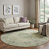 8' Artichoke Green Gold And Beige Floral Washable Round Rug With UV Protection