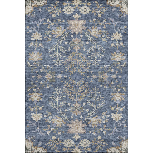8' X 10' Blue Beige And Gray Floral Washable Area Rug With UV Protection