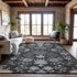 9' X 12' Charcoal Gray And Silver Floral Washable Area Rug With UV Protection