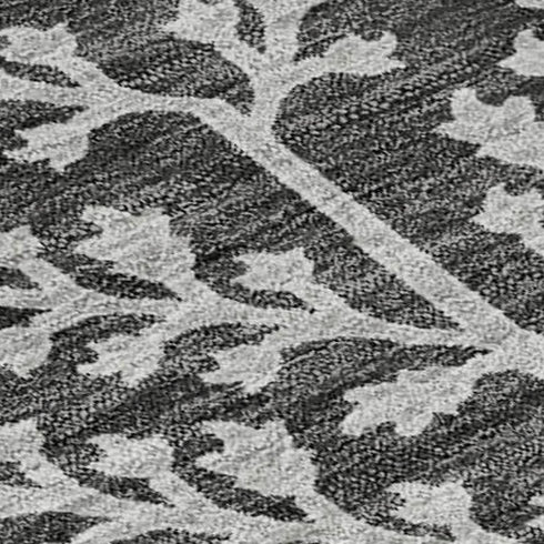 9' X 12' Charcoal Gray And Silver Floral Washable Area Rug With UV Protection