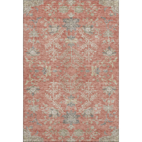 5' X 8' Coral Beige And Taupe Floral Washable Area Rug With UV Protection