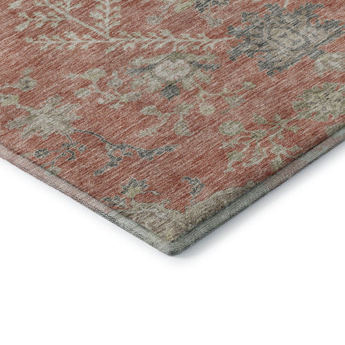 5' X 8' Coral Beige And Taupe Floral Washable Area Rug With UV Protection