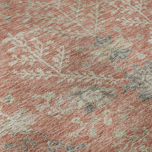 5' X 8' Coral Beige And Taupe Floral Washable Area Rug With UV Protection
