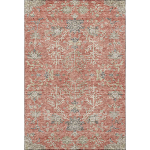 5' X 8' Coral Beige And Taupe Floral Washable Area Rug With UV Protection