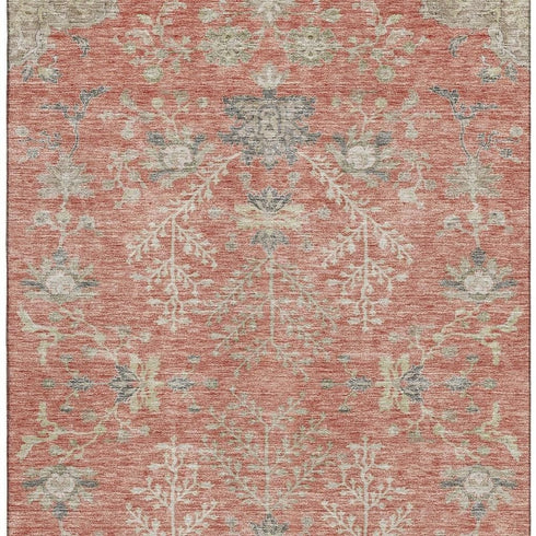 8' X 10' Coral Beige And Taupe Floral Washable Area Rug With UV Protection