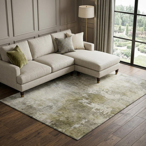 8' X 10' Wheat Ivory And Taupe Abstract Washable Area Rug With UV Protection