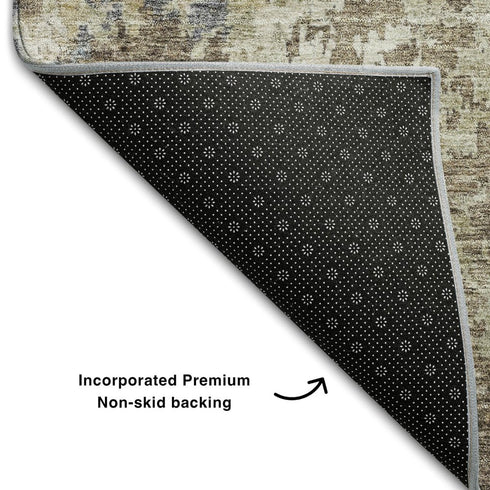 5' X 8' Beige Blue And Gray Abstract Washable Area Rug With UV Protection