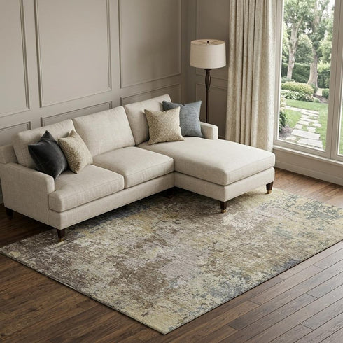 8' X 10' Beige Blue And Gray Abstract Washable Area Rug With UV Protection