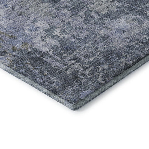5' X 8' Blue And Gray Abstract Washable Area Rug With UV Protection