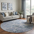 8' Blue And Gray Abstract Washable Round Rug With UV Protection