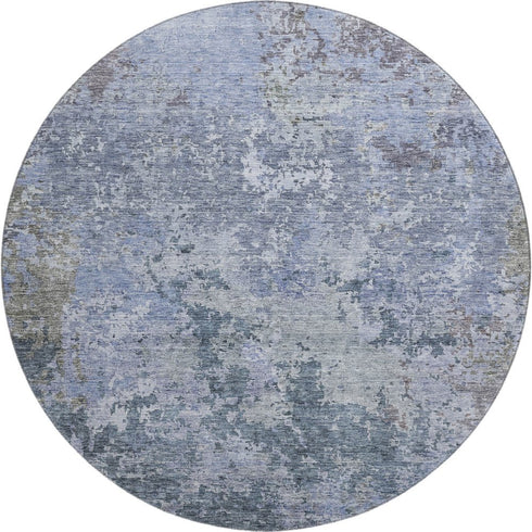 8' Blue And Gray Abstract Washable Round Rug With UV Protection