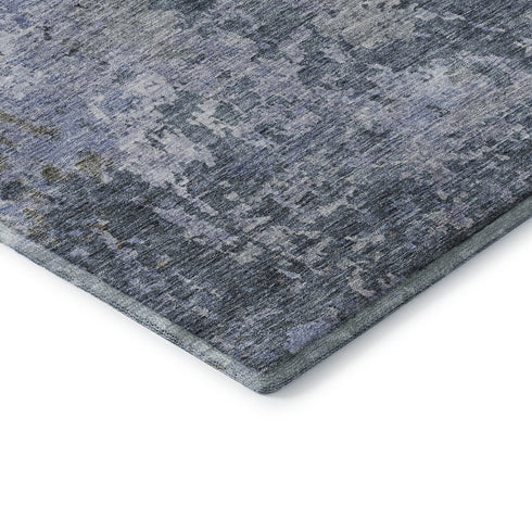 8' Blue And Gray Abstract Washable Round Rug With UV Protection