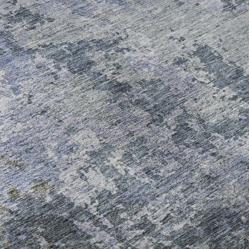 8' Blue And Gray Abstract Washable Round Rug With UV Protection